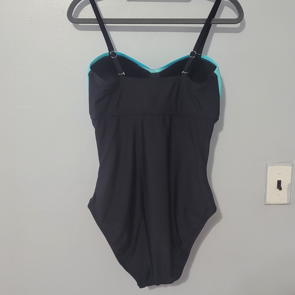 Sonnet Shores Front One Piece Swimsuit Blue Black Size 10 Ombre Twist Front - Picture 2 of 5